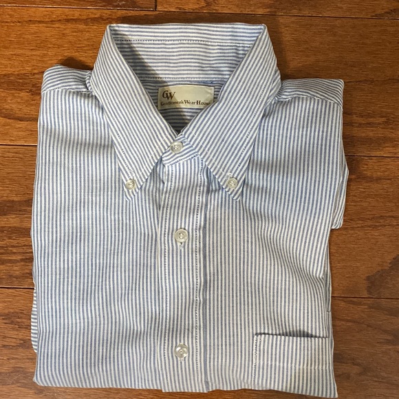 GW Gentleman’s Warehouse blue pinstripes button down shirt. 15 1/2 x 33 - Picture 1 of 10